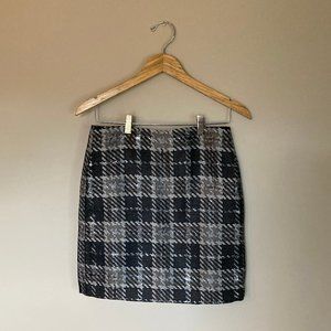 LOFT Black Plaid Metallic Mini Skirt